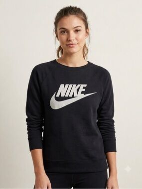 Nike Black with White Swoosh Logo Women's Crewneck Sweatshirt Size XSmall